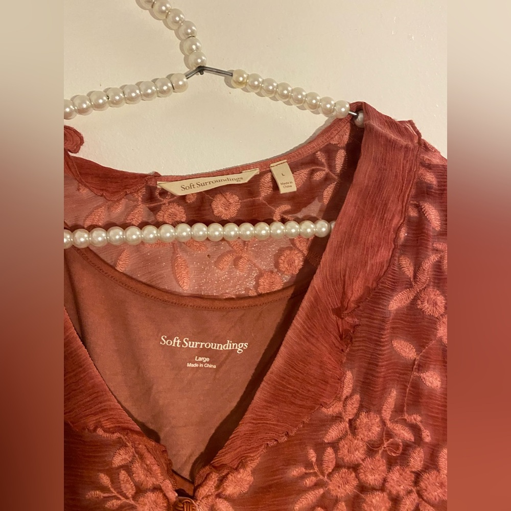 Soft surroundings silk Aimee shirt Brandy Brown Large $160 2-piece set - Picture 3 of 4